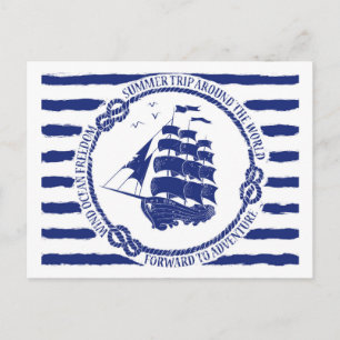 Nautisches Emblem mit Segelschiff Postkarte