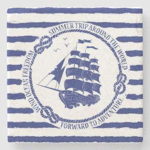 Nautisches Emblem mit Segelschiff Steinuntersetzer