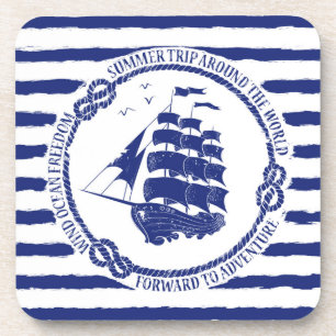 Nautisches Emblem mit Segelschiff Untersetzer
