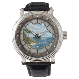 Nautisches Fenster Insel Escape Rustikale Küste Armbanduhr