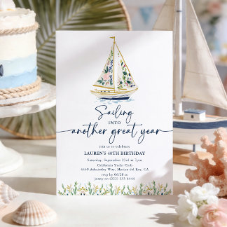 Nautisches florales Segelboot Geburtstag Einladung