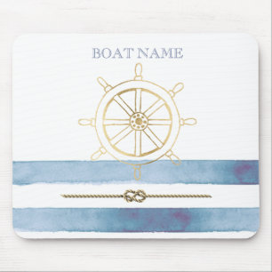 Nautisches goldenes Steuerrad,blaue Wasserfarbenst Mousepad