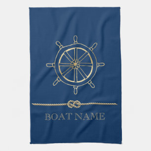 Nautisches goldenes Steuerrad, Marineblau Geschirrtuch