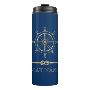 Nautisches goldenes Steuerrad, Marineblau Thermosbecher