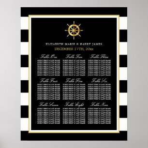 Nautisches Goldrad, Schwarzes & Goldenes Sitzplan Poster