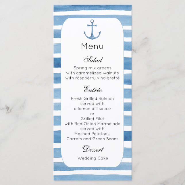 Nautisches Hochzeitsmenü Strandmenü Party Blue Menükarte (Vorderseite)