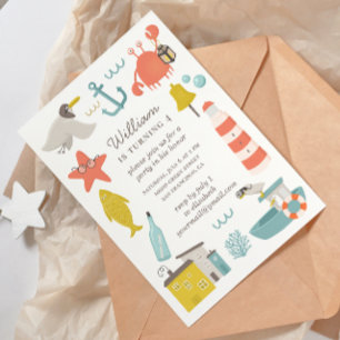 Nautisches Kindergeburtstag Party. Meerestiere Einladung