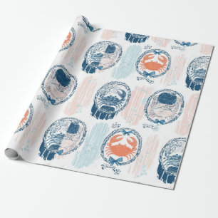 Nautisches Krabben-Blau-Orange-Küstenstreifenmuste Geschenkpapier