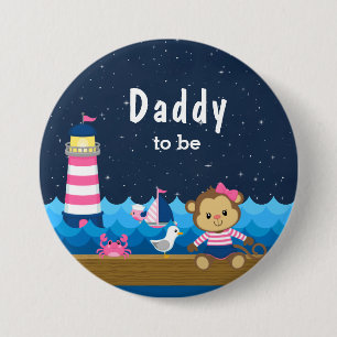 Nautisches Mädchen-Affe Rosa und Navy Daddy in spe Button