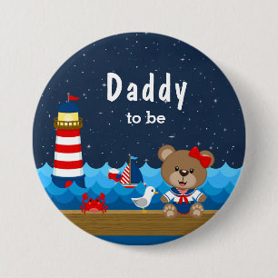 Nautisches Mädchen-Bär Rot und Marineblau Daddy To Button