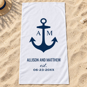 Nautisches Marine-Anker-Hochzeitsmonogramm Strandtuch