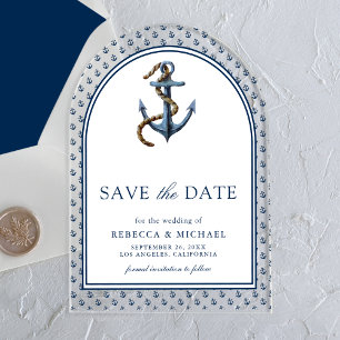 Nautisches Marineblau-Anker-Hochzeit-Save-the-Date Acryleinladungen
