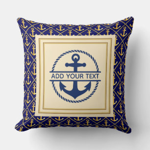 Nautisches Marineblau und Gold benutzerdefinierter Kissen