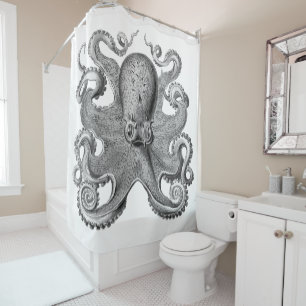 Nautisches Meer Octopus Dekoration Graue Schwarz-w Duschvorhang