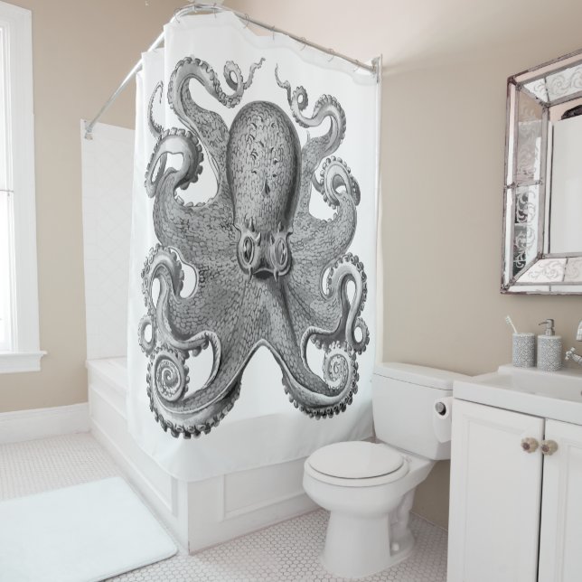 Nautisches Meer Octopus Dekoration Graue Schwarz-w Duschvorhang (Beispiel)
