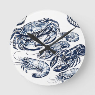 Nautisches Meeresfrüchte-Hummer-Krebs-Skizze Runde Wanduhr