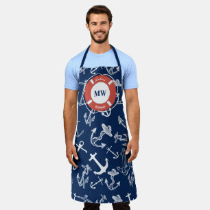 Nautisches Mongram Navy Blue Anchor Muster Schürze