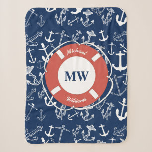 Nautisches Mongram Navy Blue Anchor Muster Sherpadecke