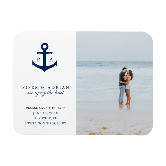 Nautisches Monogramm-Foto Save the Date Magnet (Horizontal)