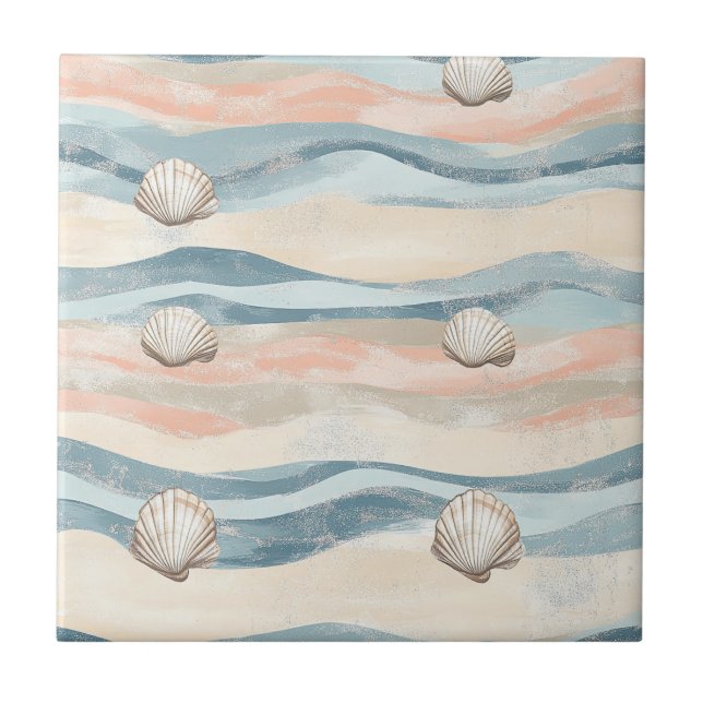 Nautisches Muschelwellenmuster Fliese (Vorderseite)