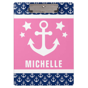 Nautisches Muster für Navy Blue und Pink Anchors Klemmbrett