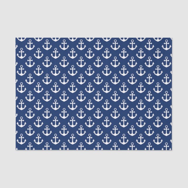 Nautisches Muster für Navy Blue und White Anchors Seidenpapier (Vorderseite)