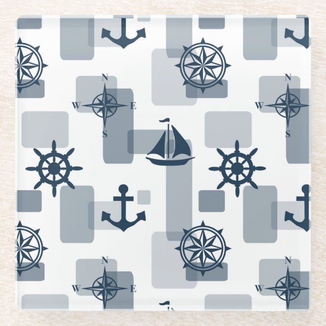 Nautisches Muster Glasuntersetzer (Vorderseite)
