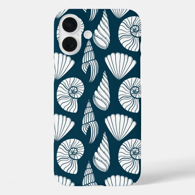 Nautisches Muster in Weiß und Marine iPhone 16 Plus Hülle (Rückseite)