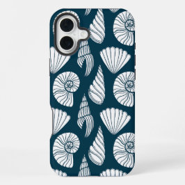 Nautisches Muster in Weiß und Marine iPhone 16 Plus Hülle