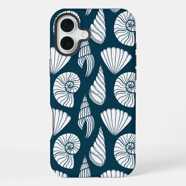 Nautisches Muster in Weiß und Marine iPhone 16 Plus Hülle (Rückseite)