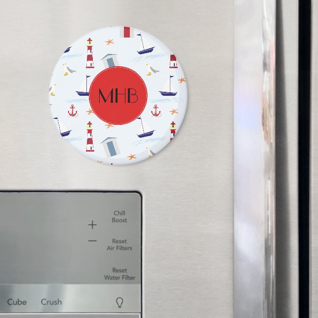 Nautisches Muster, Meeresmuster, Monogramm Magnet (In Situ (Kühlschrank))