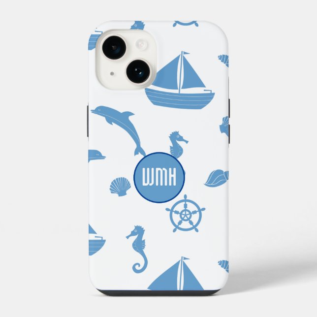 Nautisches Muster-Monogramm  iPhone 14 Hülle (Rückseite)