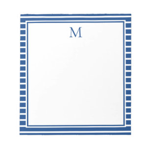 Nautisches Navy-Blau-weiß gestreiftes Monogramm Notizblock