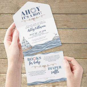 Nautisches Ozean-Jungen-Baby-Shower All In One Einladung