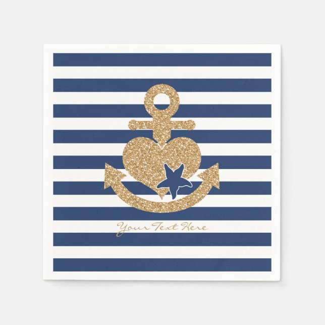 Nautisches Papier Napkins-Navy & Gold Serviette (Vorderseite)