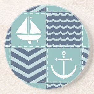 Nautisches Quilt-Sandstein-Tablett Getränkeuntersetzer