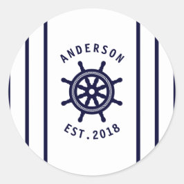 Nautisches Rad und Navy Blue Striping Maritime Runder Aufkleber