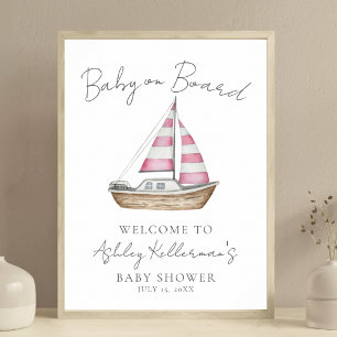 Nautisches Rosa Babyparty-Willkommensschild Poster