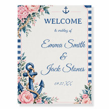 Nautisches Rosa Blaues Florales Anker Hochzeit