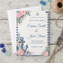 Nautisches Rosa Blaues Florales Anker Hochzeit