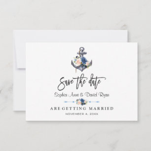Nautisches Rosa Hauch Blau Florales Anker Hochzeit Save The Date