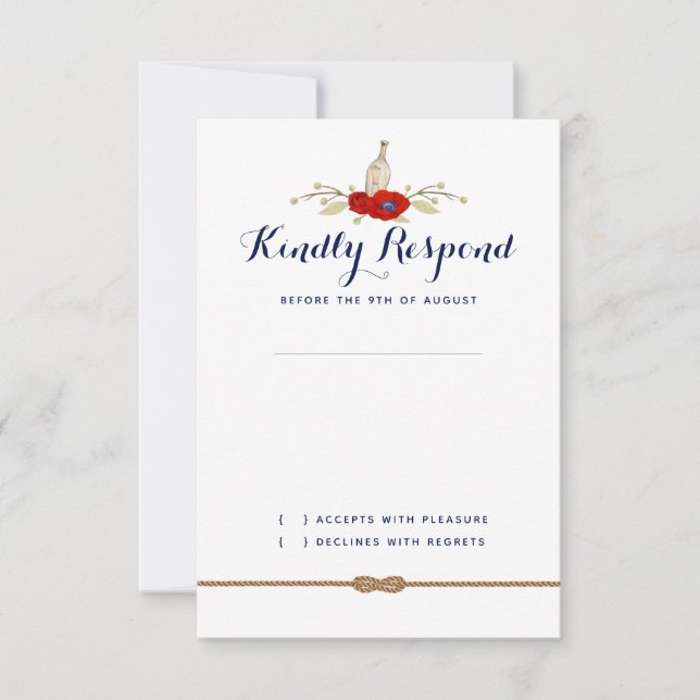 Nautisches Rot, Weiß und Blau-Hochzeit RSVP Karte (Vorderseite)