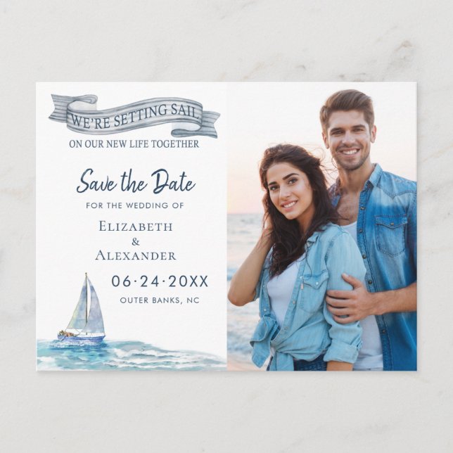Nautisches Save the Date Foto Ankündigungspostkarte (Vorderseite)