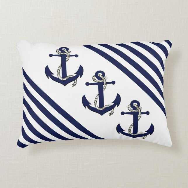 Nautisches Schiff/Schiff Anker/Knoten/Navy Streife Dekokissen (Vorderseite)