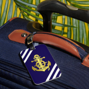 Nautisches Schiffsrad/Ankermarinebahrt/Gold Gepäckanhänger
