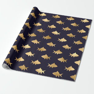 Nautisches Schwarz-Gold-Fischmuster Geschenkpapier