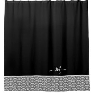Nautisches Schwarz Weiß Elegantes Monogramm Anfang Duschvorhang