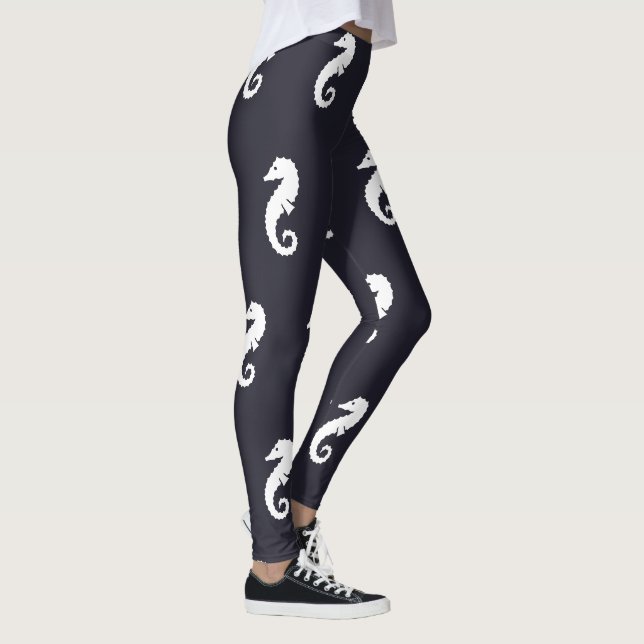 nautisches SEEPFERD in Blau und Weiß Leggings (Rechts)