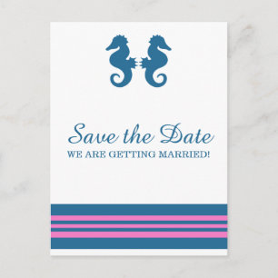 Nautisches Seepferd in Blaurosa Save the Date Ankündigungspostkarte