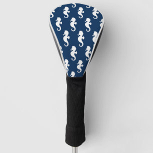 Nautisches Seepferd Marineblau Weiß Ozean Meer Tie Golf Headcover